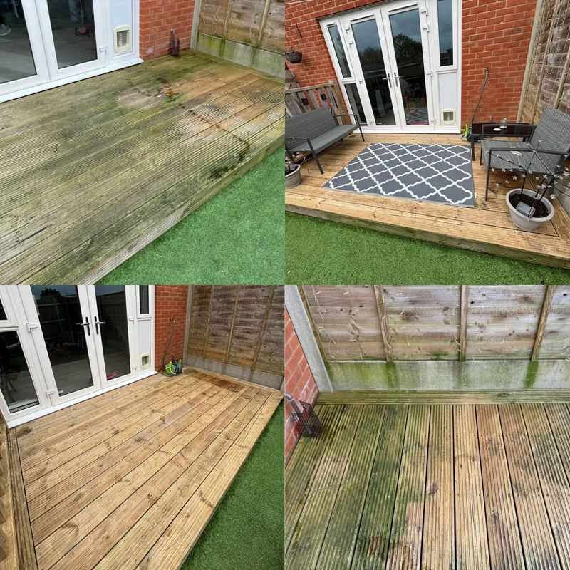 Before and after decking cleaning comparison, algae removal, Isle of Wight